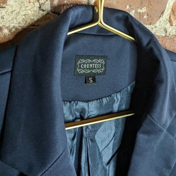 Countess Small Navy Fitted 3/4 Cinch Sleeve One Button Fully Lined Blazer Jacket - Picture 3 of 9